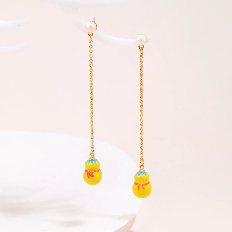 New Chinese National Trend Yellow Gourd Dangle Earrings, Statement Long Style Slimming Face Shape Ename 3D Stud Earrings Female
New Chinese National Trend Yellow Gourd Dangle Earrings, Statement Long Style Slimming Face Shape Ename 3D Stud Earrings Female