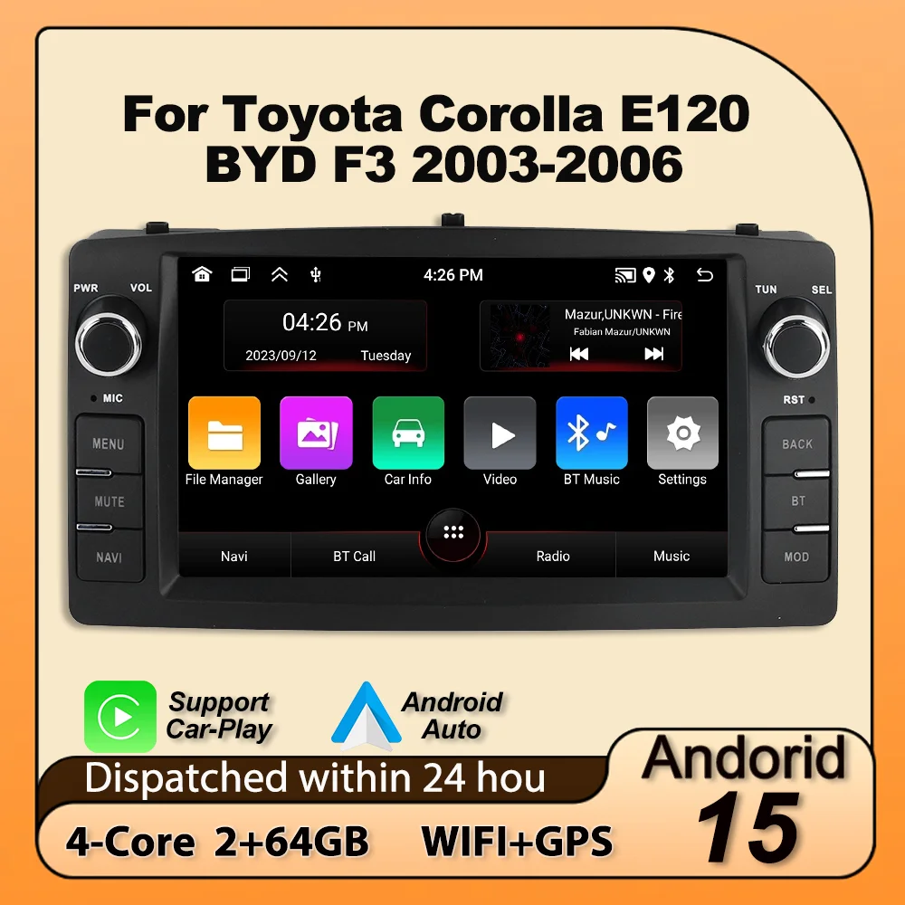 Android 15 IPS Screen Car Radio for Toyota Corolla E120 2003-2006 BYD F3 Carplay GPS Central Multimedia Intelligent audio system
Android 15 IPS Screen Car Radio for Toyota Corolla E120 2003-2006 BYD F3 Carplay GPS Central Multimedia Intelligent audio system