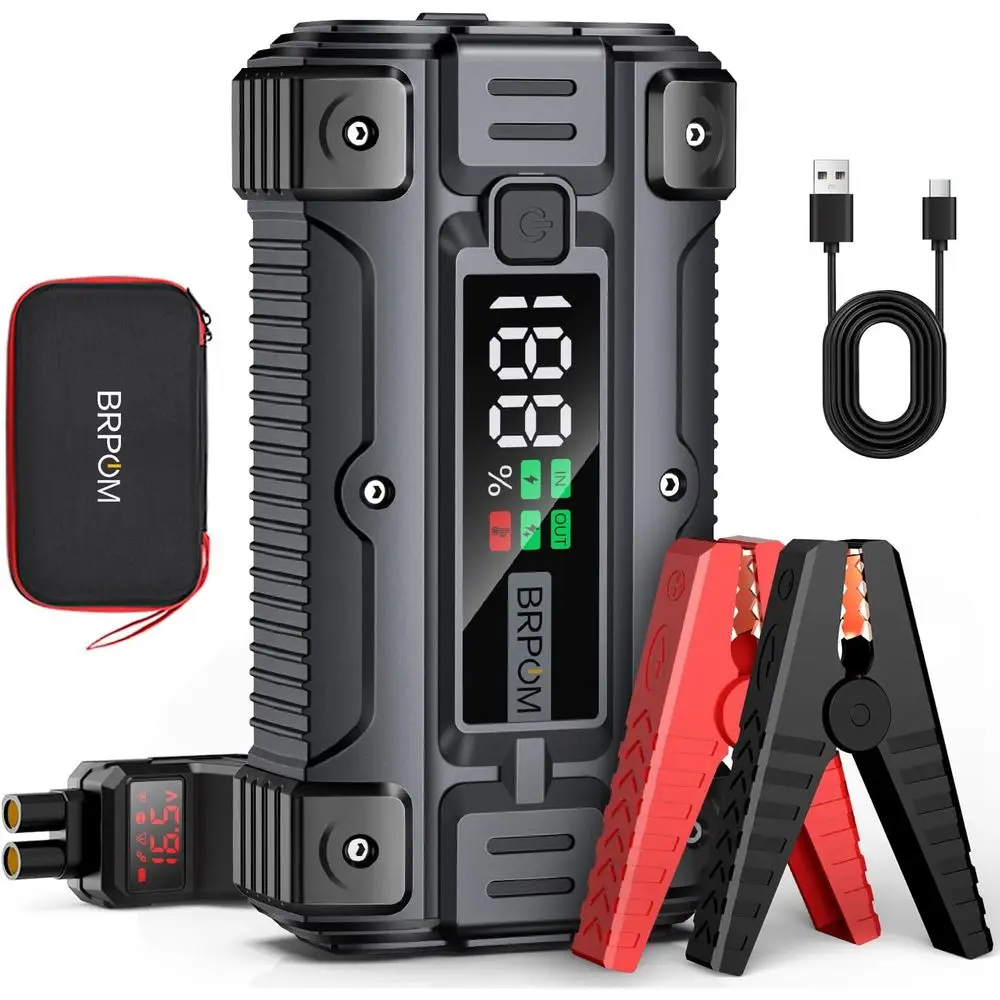 8000A Peak 26800mAh 12V Car Jump Starter for Gas Engines up to 10.0L, 50 Jumps, with LED Light and Smart Cables
8000A Peak 26800mAh 12V Car Jump Starter for Gas Engines up to 10.0L, 50 Jumps, with LED Light and Smart Cables