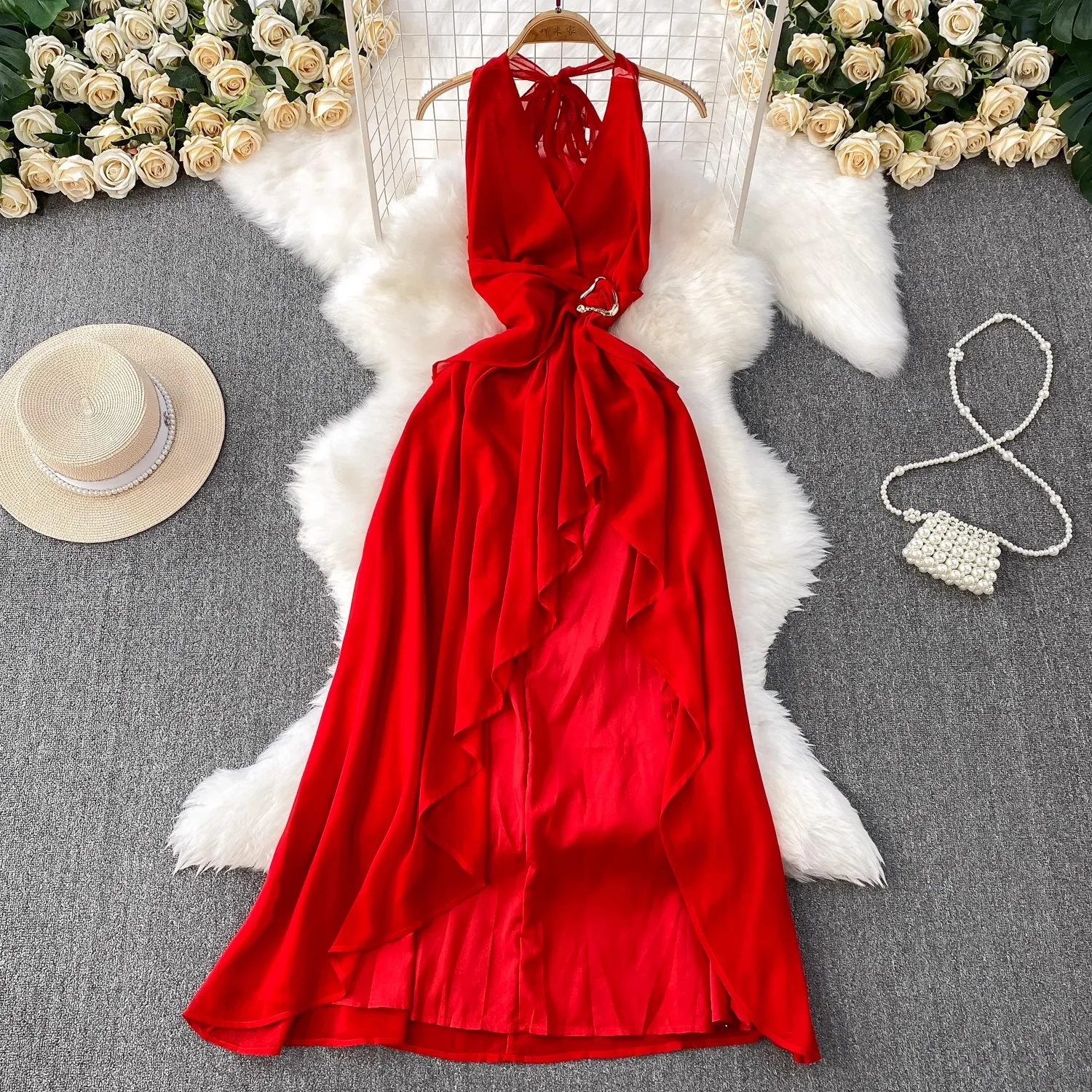 Red Chiffion Split Dress Women Sleeveless Halter Elegant Clothing Lady Summer Vacation Chic Streetwear Party Vestidos Bodycon
Red Chiffion Split Dress Women Sleeveless Halter Elegant Clothing Lady Summer Vacation Chic Streetwear Party Vestidos Bodycon