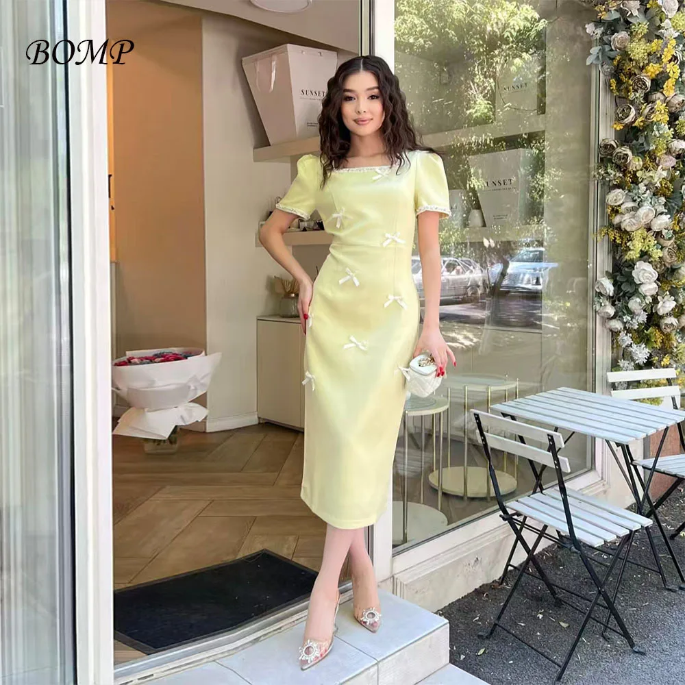 BOMP Elegant Bow Evening Dress Square Collar Short Sleeves Tea Length Taffeta Formal Occasion Party Dresses Customized Arabic
BOMP Elegant Bow Evening Dress Square Collar Short Sleeves Tea Length Taffeta Formal Occasion Party Dresses Customized Arabic