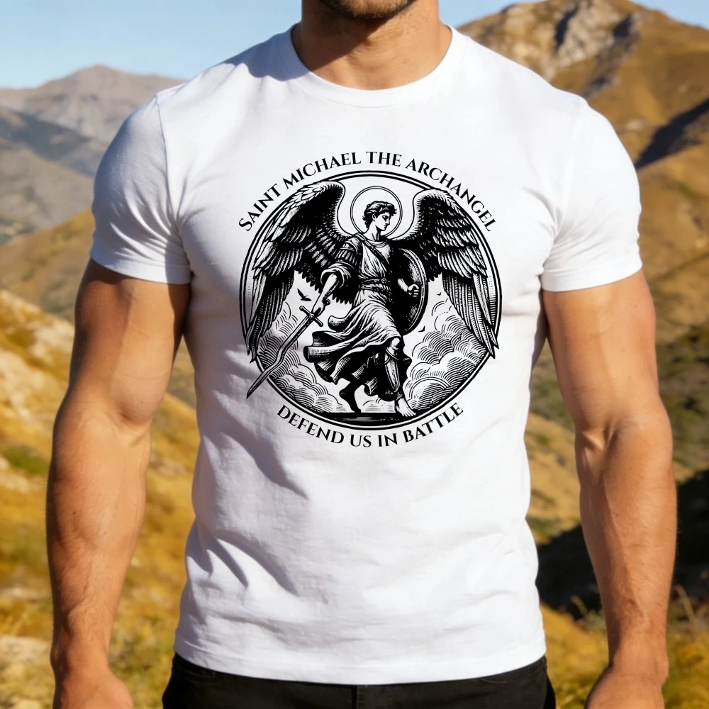 Saint Michael The Archangel Defend Us in Battle Graphic Shirt Vintage Style Christian Faith Religious Tee Men Unisex Cotton Tops
Saint Michael The Archangel Defend Us in Battle Graphic Shirt Vintage Style Christian Faith Religious Tee Men Unisex Cotton Tops