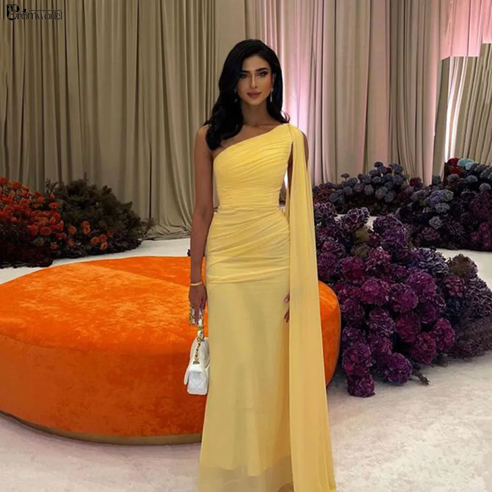 Simple Yellow Chiffon Arabic Evening Dress Long One Shoulder Pleats Formal Dress Wedding Party Women's Prom Gowns Vestidos 2024
Simple Yellow Chiffon Arabic Evening Dress Long One Shoulder Pleats Formal Dress Wedding Party Women's Prom Gowns Vestidos 2024