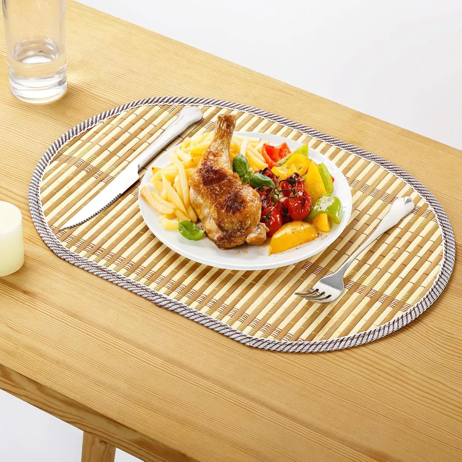 Japanese Style Oval Placemats Set of 1/4/10 Handwoven Bamboo Fabric with Border Durable Sturdy Washable Table Decor Mats Gift
Japanese Style Oval Placemats Set of 1/4/10 Handwoven Bamboo Fabric with Border Durable Sturdy Washable Table Decor Mats Gift