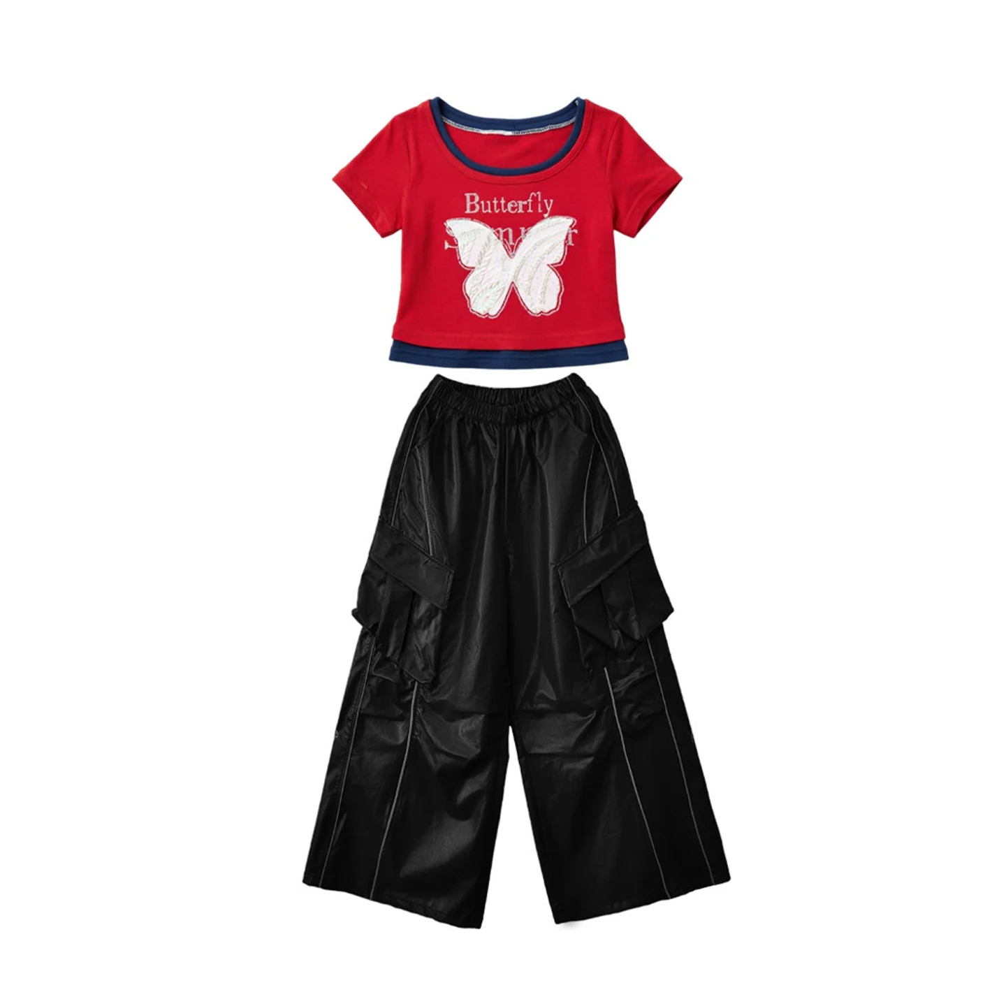 Girls Jazz Dance Clothes Red Crop Tops Black Leather Pants Hip Hop Costume Kids Practice Clothing Kpop Performance Suit BL19310
Girls Jazz Dance Clothes Red Crop Tops Black Leather Pants Hip Hop Costume Kids Practice Clothing Kpop Performance Suit BL19310