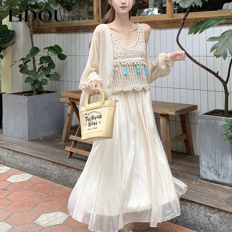 Spring Summer Ethnic Style Hooked Hollow Out Camisole Sunscreen Shirt High Waist Skirt Three Pieces Set Suit Women's Clothing
Spring Summer Ethnic Style Hooked Hollow Out Camisole Sunscreen Shirt High Waist Skirt Three Pieces Set Suit Women's Clothing