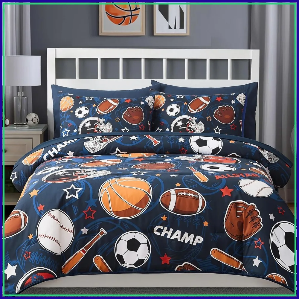Full Size Comforter Set - 7 Piece Sports Ball Glow in the Dark Bedding with Sheets, Ultra Soft
Full Size Comforter Set - 7 Piece Sports Ball Glow in the Dark Bedding with Sheets, Ultra Soft