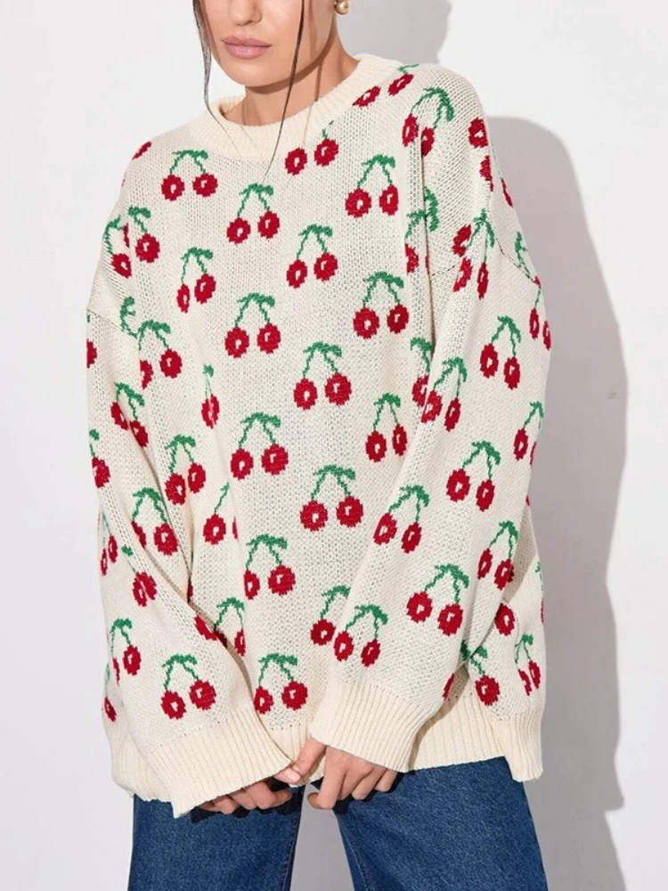 Cute Cherry Pattern Knit Sweater for Women Cozy Pullover, Soft Casual Crewneck Jumper 2025 Fall Winter Casual Outfits
Cute Cherry Pattern Knit Sweater for Women Cozy Pullover, Soft Casual Crewneck Jumper 2025 Fall Winter Casual Outfits