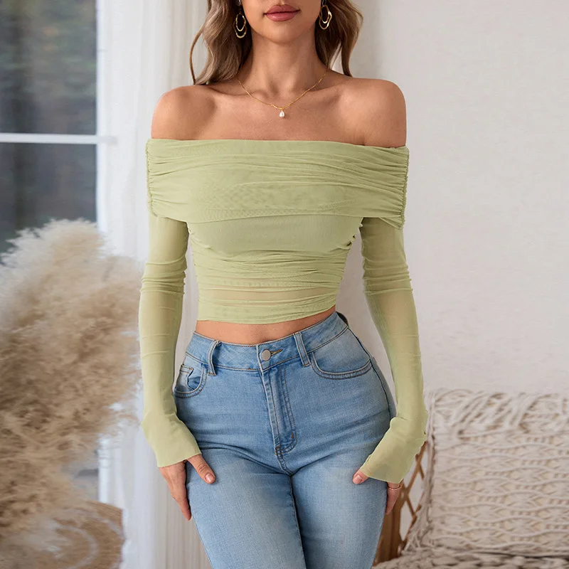 Summer New Fashionable Temperament Sexy One Shoulder Slim Fit Mesh Transparent Long Sleeved Short Top
Summer New Fashionable Temperament Sexy One Shoulder Slim Fit Mesh Transparent Long Sleeved Short Top