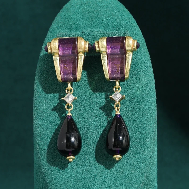 Vintage Water Drop Earrings Purple Glass Black Agate Gold Color Luxury Brand High Quality Jewelry For Women Wedding Party New
Vintage Water Drop Earrings Purple Glass Black Agate Gold Color Luxury Brand High Quality Jewelry For Women Wedding Party New