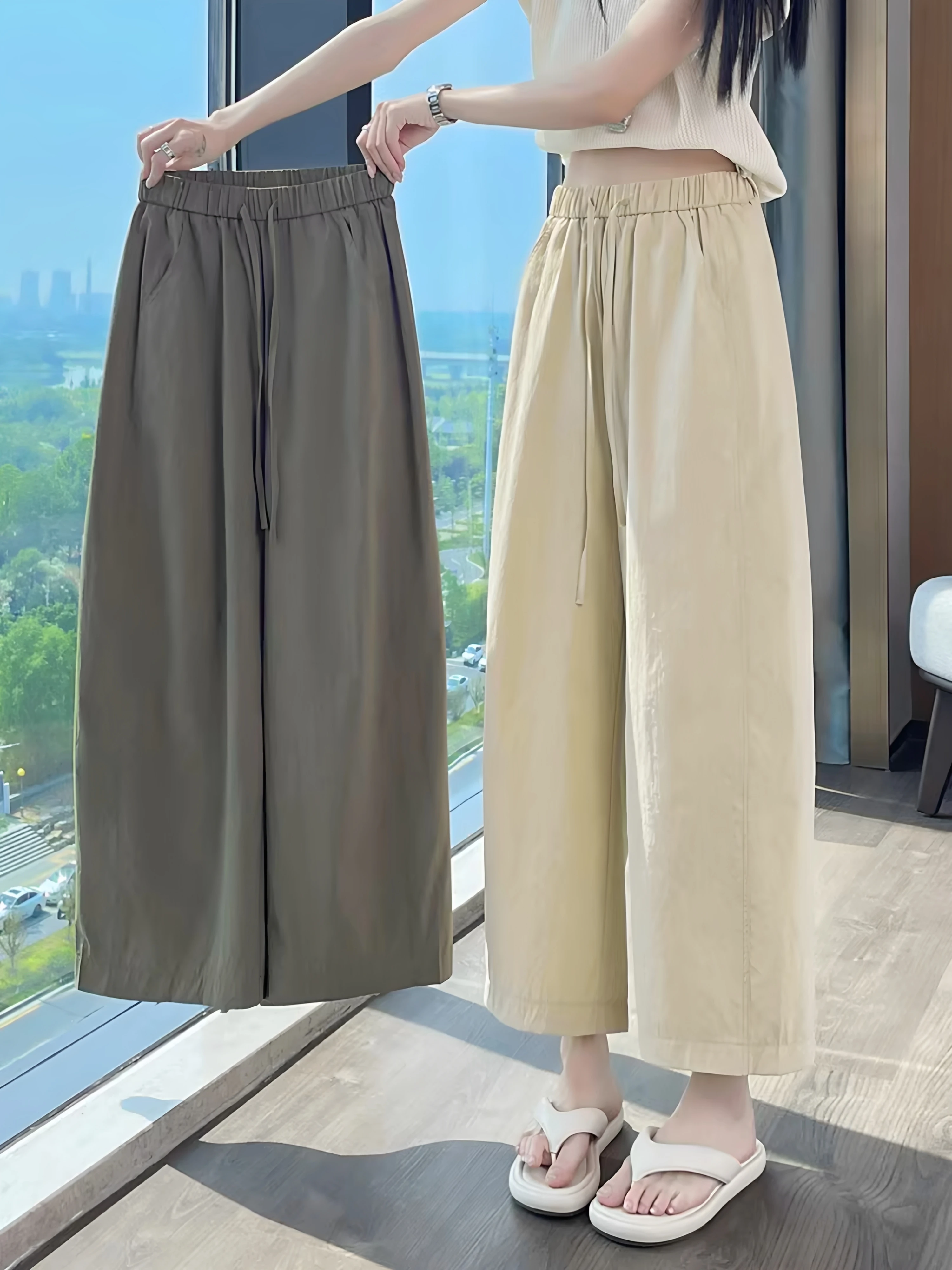 Ice Silk Wide Leg Pants Women's Summer Thin Large Size Casual Quick Dry Slim Straight Nine Sports Pants High Waist Casual Style
Ice Silk Wide Leg Pants Women's Summer Thin Large Size Casual Quick Dry Slim Straight Nine Sports Pants High Waist Casual Style