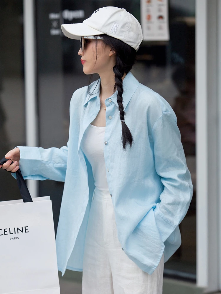 Blue Linen Collared Sun Protection irt Women Summer Loose Casual Anti-Aging Versatile Drapey Sle Button up Long Sve irt
Blue Linen Collared Sun Protection irt Women Summer Loose Casual Anti-Aging Versatile Drapey Sle Button up Long Sve irt