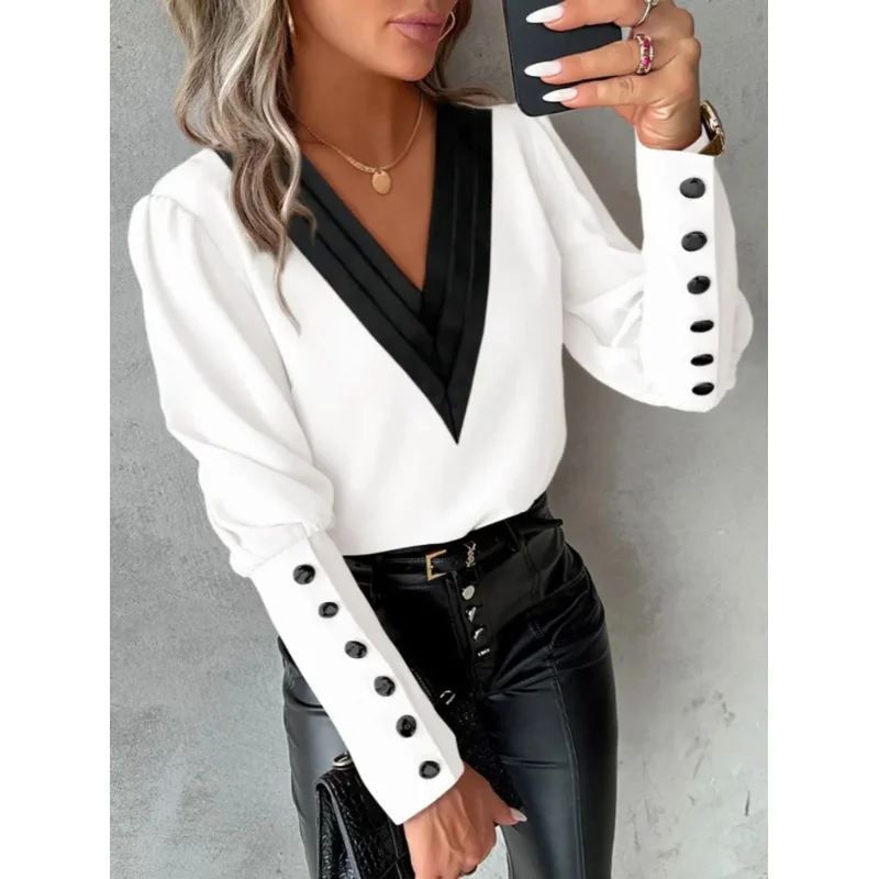 Women's Elegant Button-Up Shirt - Solid Color Blouse, Stretchy Long Sleeve Button Front Top, Sophisticated Tailoring
Women's Elegant Button-Up Shirt - Solid Color Blouse, Stretchy Long Sleeve Button Front Top, Sophisticated Tailoring