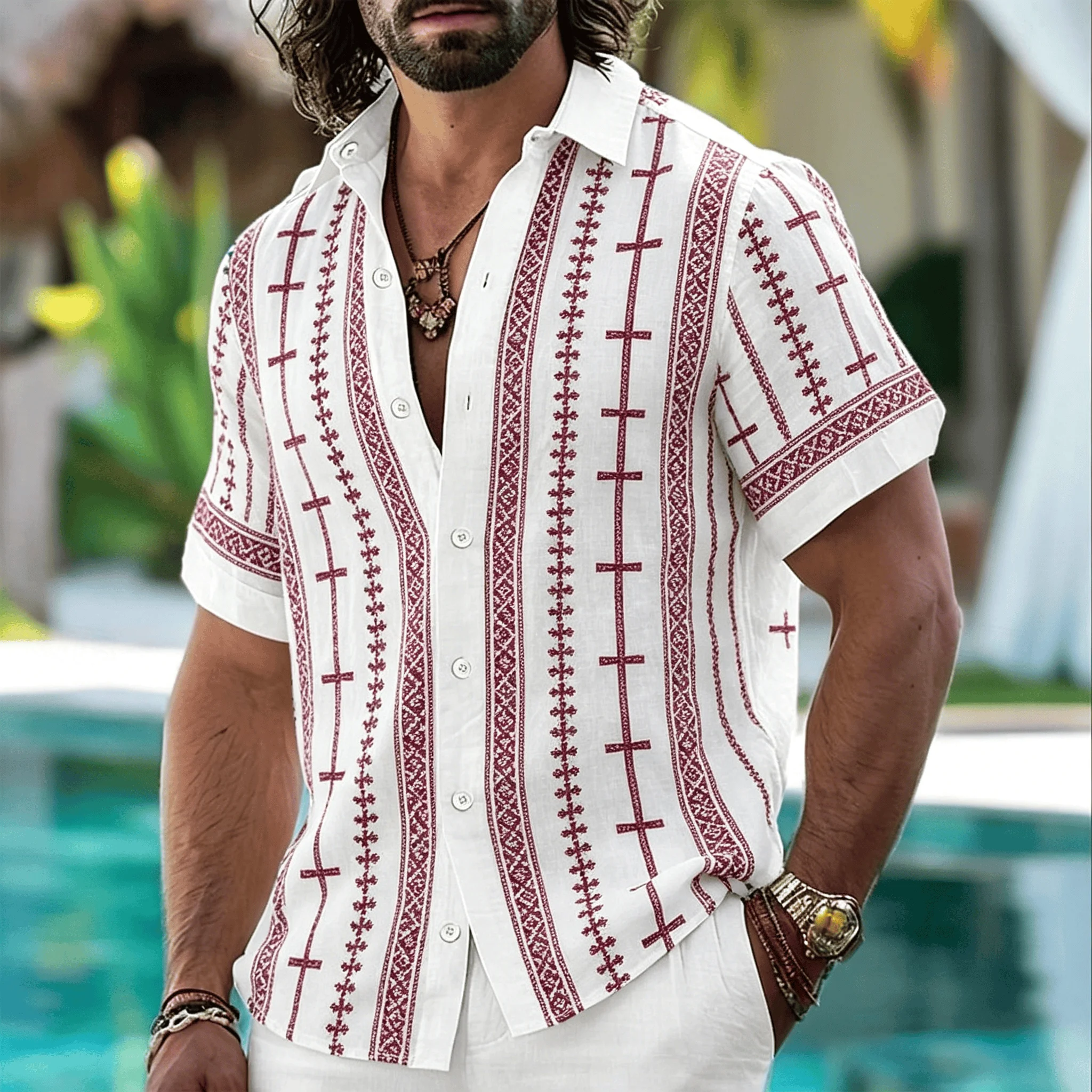 Men's Tribal Geometric Patterned Shirt, Bohemian Style, Casual For Spring And Summer
Men's Tribal Geometric Patterned Shirt, Bohemian Style, Casual For Spring And Summer