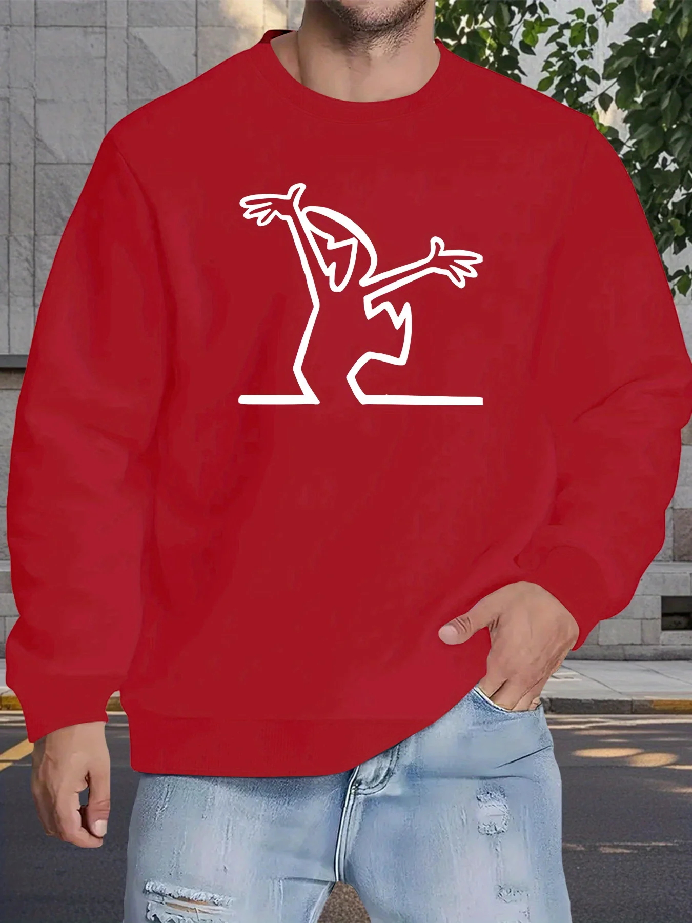 Men's Casual Long Sleeve Round Neck Hoodie with Bold White Line Drawing Print - Vibrant Red Regular Fit Pullover
Men's Casual Long Sleeve Round Neck Hoodie with Bold White Line Drawing Print - Vibrant Red Regular Fit Pullover