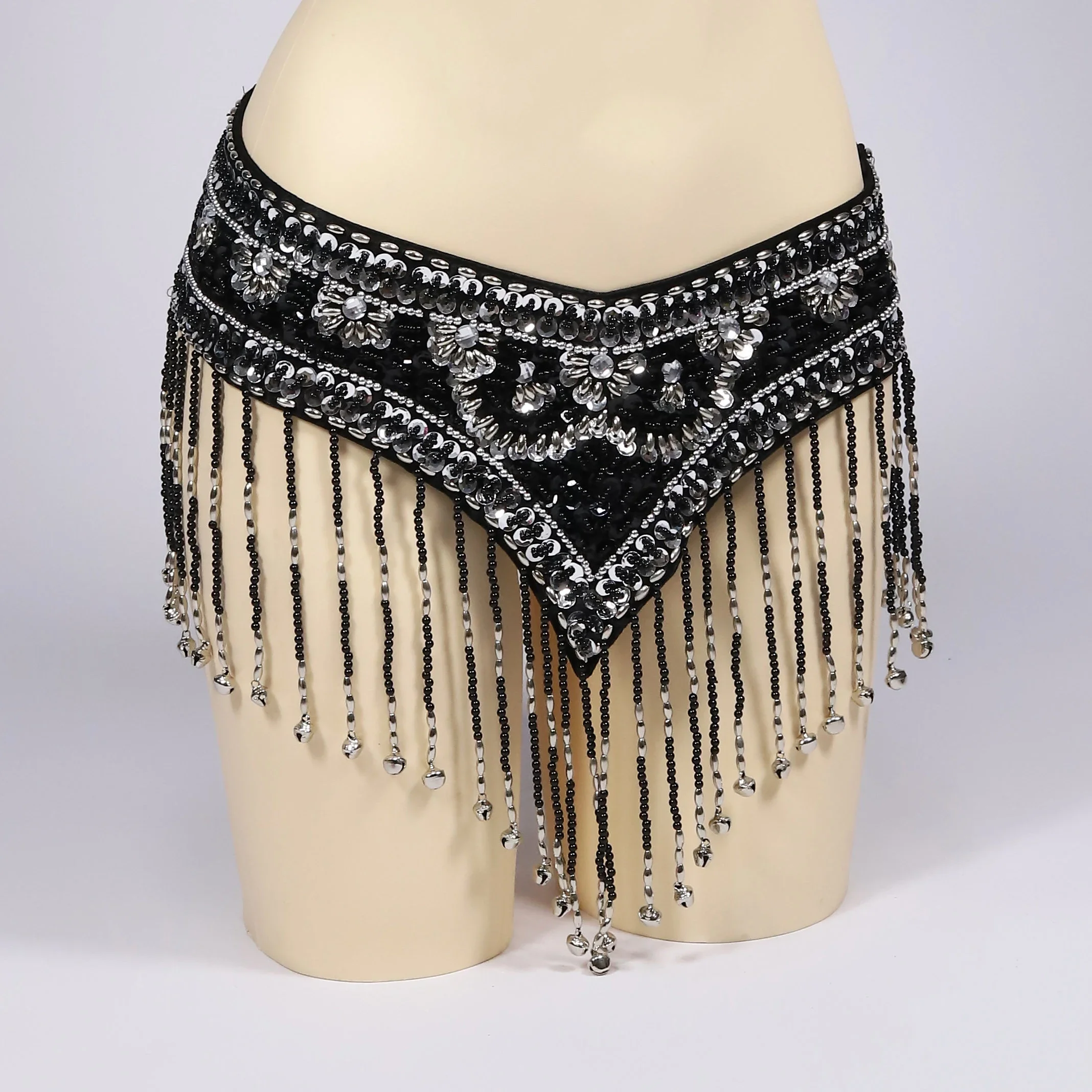 Women Bellydance Clothes V-shaped Cabaret Belly Dance Belt with Fringes and Bells
Women Bellydance Clothes V-shaped Cabaret Belly Dance Belt with Fringes and Bells
