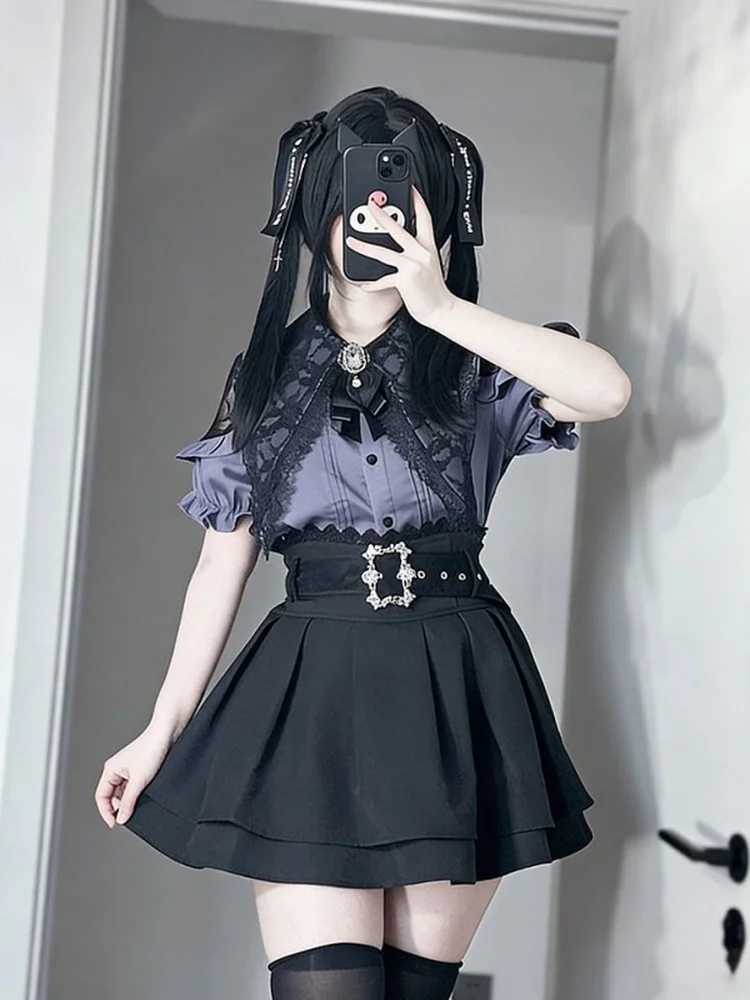 Gothic Style Lace Shoulder Bridesmaid Set Women's High Waist Half Skirt Two Piece Suit Breathable Polyester Summer Fashion
Gothic Style Lace Shoulder Bridesmaid Set Women's High Waist Half Skirt Two Piece Suit Breathable Polyester Summer Fashion