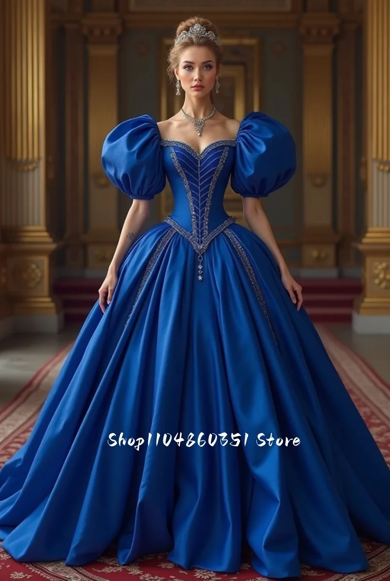 Royal Blue Queen Prom Dress Short Puff Sleeves Corset Satin Long Masquerade Dress Sweetheart Vintage Costume Customized
Royal Blue Queen Prom Dress Short Puff Sleeves Corset Satin Long Masquerade Dress Sweetheart Vintage Costume Customized