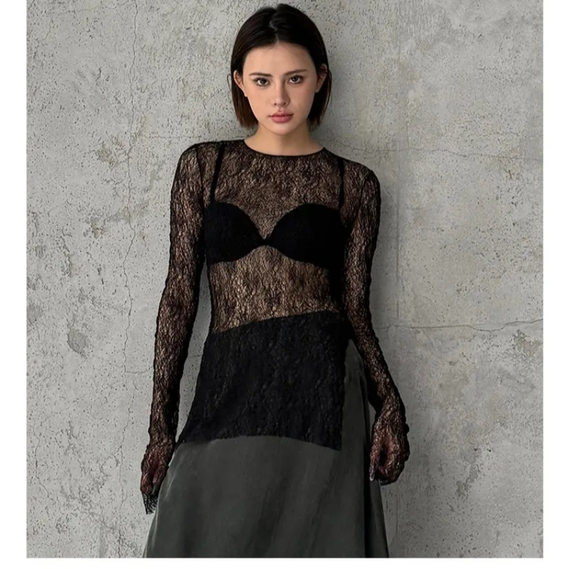 Retro Elegant Semi-transparent Sexy Hollow Lace TShirt Round Neck Long-sleeved Bottoming Women Tops
Retro Elegant Semi-transparent Sexy Hollow Lace TShirt Round Neck Long-sleeved Bottoming Women Tops