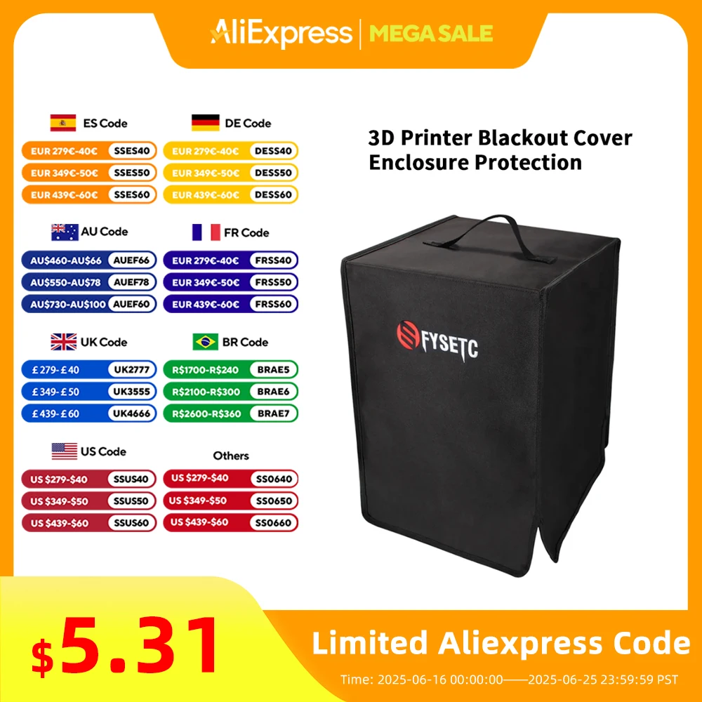 FYSETC 34x34x53 см нейлоновый пылезащитный чехол для принтера, водонепроницаемая скатерть для стула для 3D-принтера, затемняющий чехол, корпус
FYSETC 34x34x53 см нейлоновый пылезащитный чехол для принтера, водонепроницаемая скатерть для стула для 3D-принтера, затемняющий чехол, корпус
