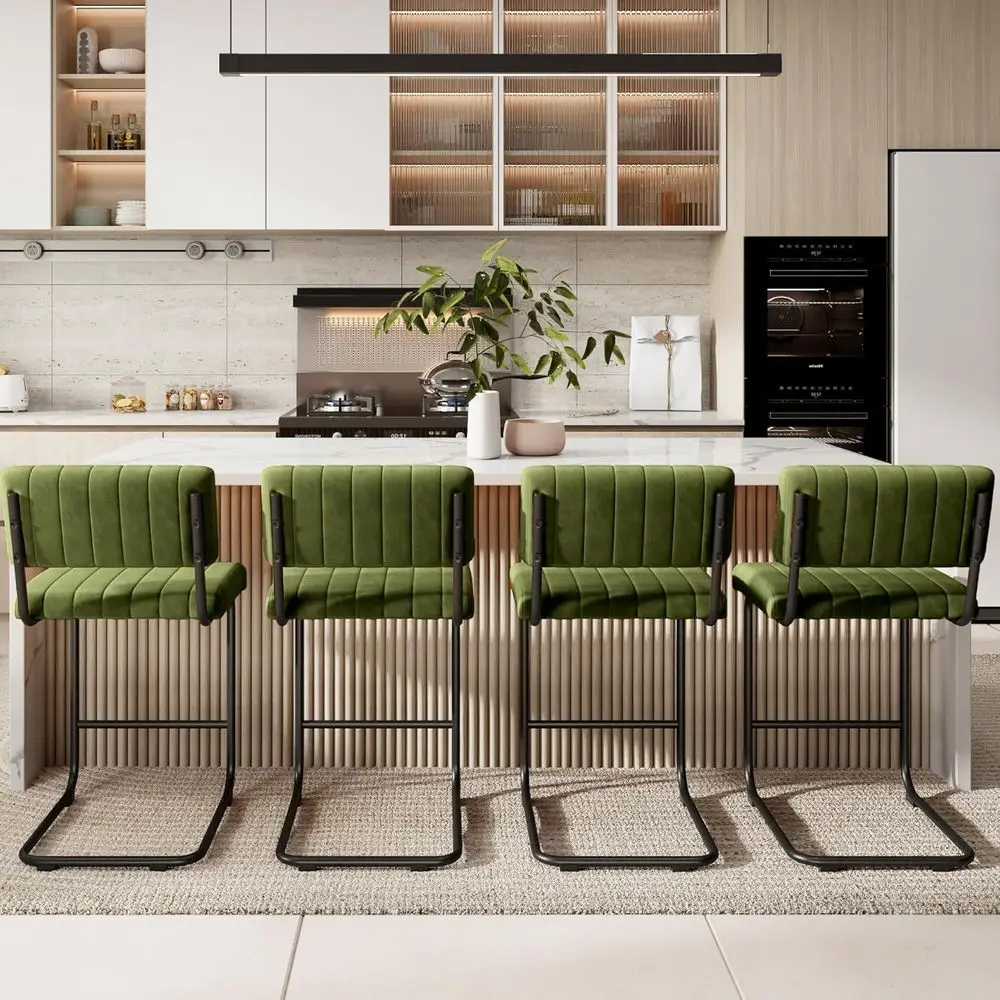 Set of 4 Olive Green Velvet Upholstered Bar Stools with Metal Legs for Counter Height, Perfect for Kitchen Island
Set of 4 Olive Green Velvet Upholstered Bar Stools with Metal Legs for Counter Height, Perfect for Kitchen Island