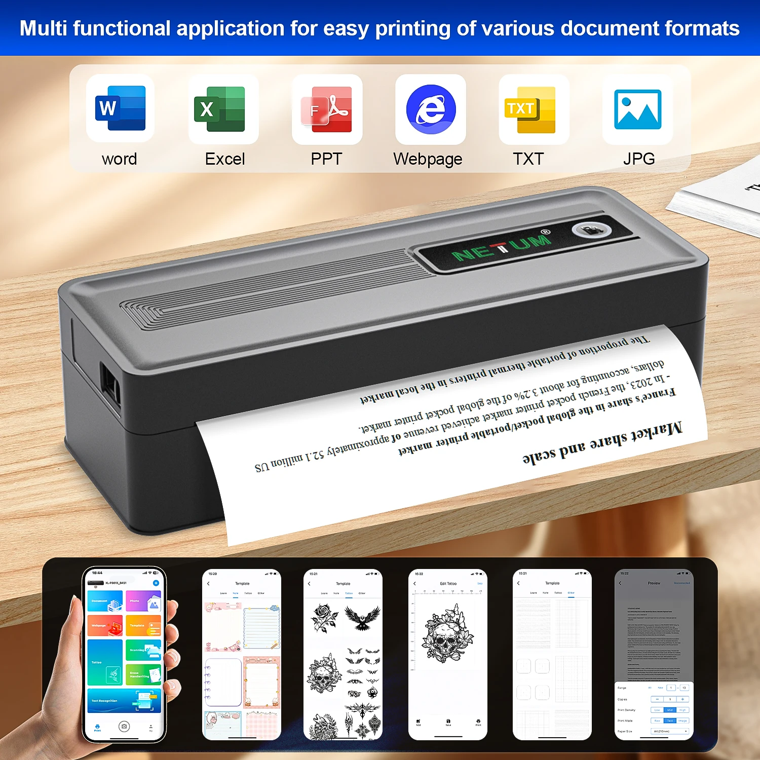 NETUM LT-D80S Micro-Desktop A4 Printer Portable Inkless Thermal Printer No Ink Bluetooth Wireless for Travel Office Home Use
NETUM LT-D80S Micro-Desktop A4 Printer Portable Inkless Thermal Printer No Ink Bluetooth Wireless for Travel Office Home Use