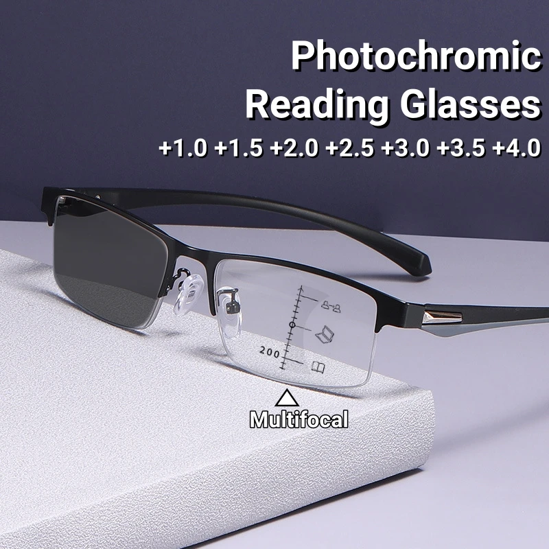 High Definition Multifocal Reading Glasses Men Half Frame Business Photochromic Presbyopia Glasses Anti-blue Light Glasses
High Definition Multifocal Reading Glasses Men Half Frame Business Photochromic Presbyopia Glasses Anti-blue Light Glasses