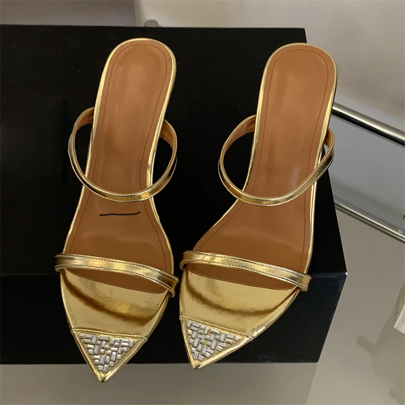 Women's Pointed Toe Double Strap Rhinestone Metal Tip Slip on Stiletto Heel Mules Elegant Casual Party Footwear Drop Shipping
Women's Pointed Toe Double Strap Rhinestone Metal Tip Slip on Stiletto Heel Mules Elegant Casual Party Footwear Drop Shipping