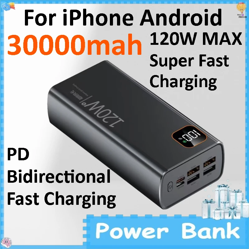 120W PD Digital Display Power Bank 30000mAh Large Capacity Portable External Battery for IPhone Android
120W PD Digital Display Power Bank 30000mAh Large Capacity Portable External Battery for IPhone Android