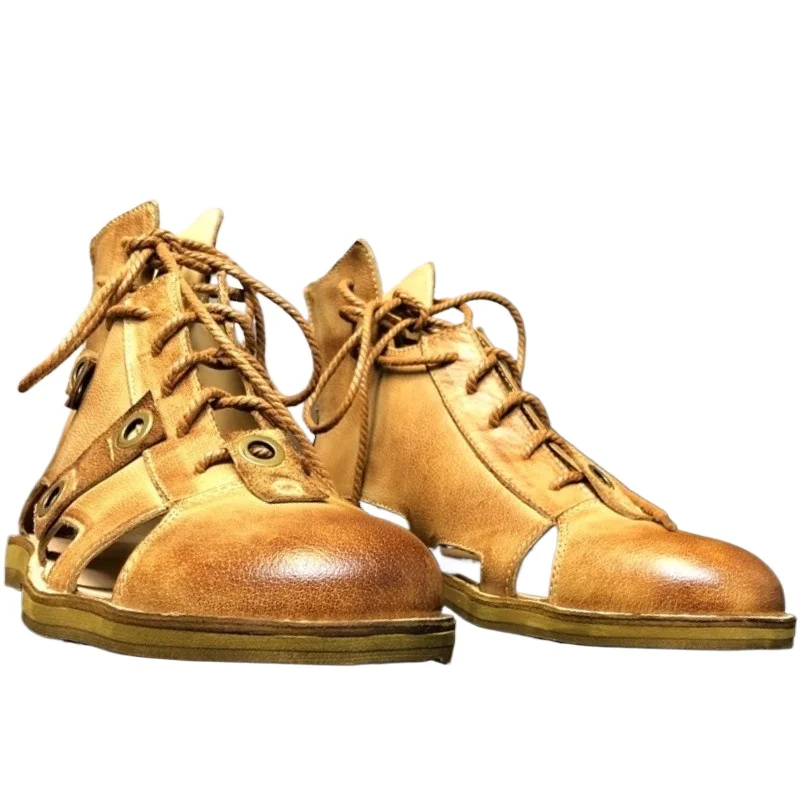 Мужские сандалии ручной работы из воловьей кожи, оригинальные римские сандалии с высоким берцем, сандалии для пар, пляжная обувь с завернутым носком в стиле ретро
Мужские сандалии ручной работы из воловьей кожи, оригинальные римские сандалии с высоким берцем, сандалии для пар, пляжная обувь с завернутым носком в стиле ретро