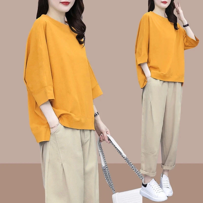 Summer Pant Suits Women's Cotton Top +Trousers Sets Ladies Fashion O Neck T-Shirt +Casual Pants Two-Piece Female Elegant Suit
Summer Pant Suits Women's Cotton Top +Trousers Sets Ladies Fashion O Neck T-Shirt +Casual Pants Two-Piece Female Elegant Suit