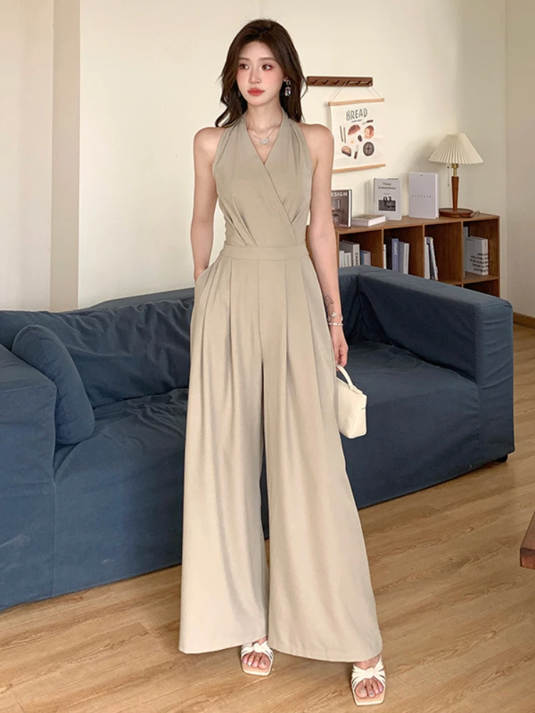 Women Clothes Elegant Sexy Halter Backless Folds Slim Wide Leg Loose Rompers Summer Solid Casual One Piece Long Jumpsuits
Women Clothes Elegant Sexy Halter Backless Folds Slim Wide Leg Loose Rompers Summer Solid Casual One Piece Long Jumpsuits