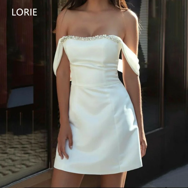 LORIE Shiny Sexy A-line Off Shoulder Mini Wedding Dresses With Rhinestone Bridal Gown Backless Wedding Gowns Customized 2025
LORIE Shiny Sexy A-line Off Shoulder Mini Wedding Dresses With Rhinestone Bridal Gown Backless Wedding Gowns Customized 2025