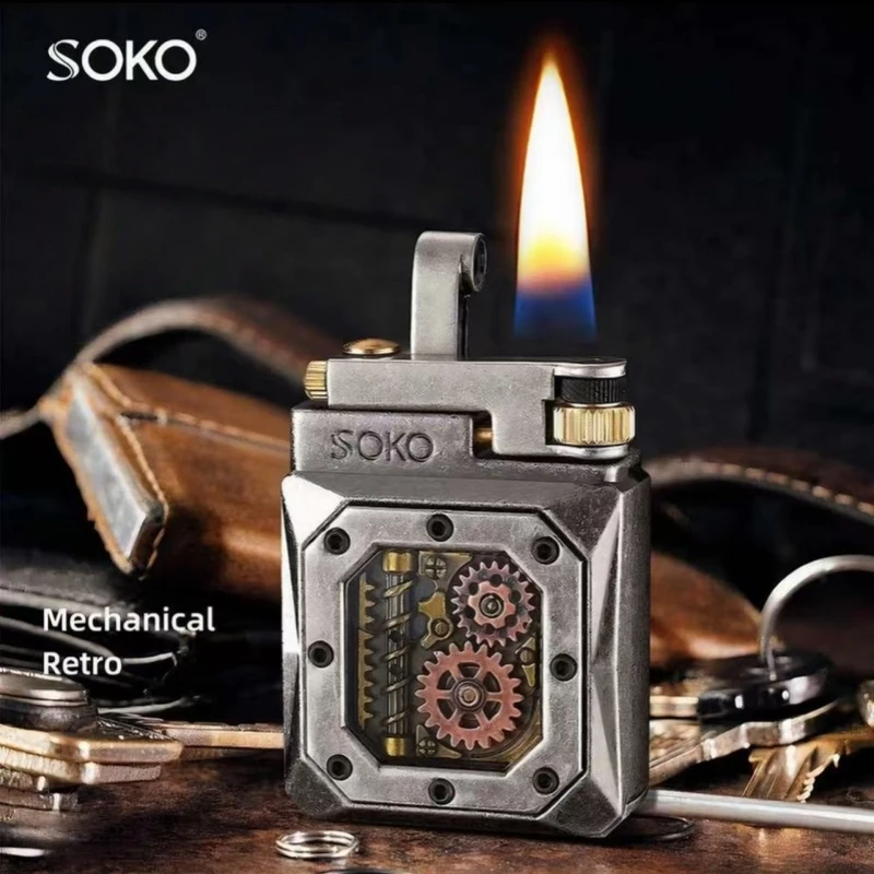 Retro Mechanical Grinding Wheel Lighter with Visible Oil Tank Gear Linkage Dual Cotton Core Side Sliding Ignition Lighter Gift
Retro Mechanical Grinding Wheel Lighter with Visible Oil Tank Gear Linkage Dual Cotton Core Side Sliding Ignition Lighter Gift