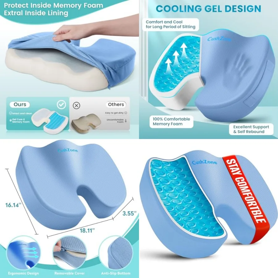 Office Chair Seat Cushion, Cooling Gel Enhanced Memory Foam Cushion for Long Sitting - Back, Sciatica, Coccyx, Tailbone Pain Re
Office Chair Seat Cushion, Cooling Gel Enhanced Memory Foam Cushion for Long Sitting - Back, Sciatica, Coccyx, Tailbone Pain Re