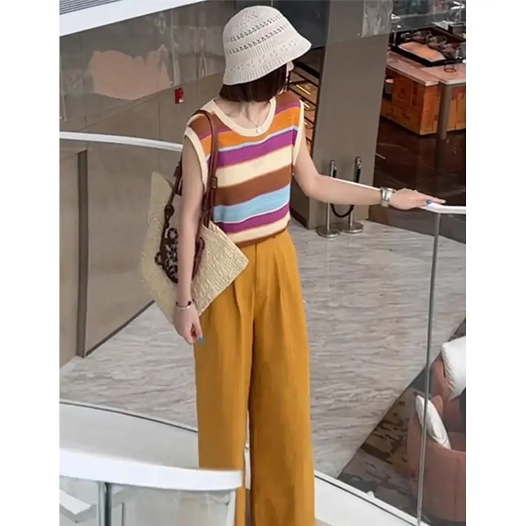 Retro Commuter Hong Kong Style Women's Vest Thin Summer Sleeveless Knitted Top Striped Color Collision Casual Fashion
Retro Commuter Hong Kong Style Women's Vest Thin Summer Sleeveless Knitted Top Striped Color Collision Casual Fashion