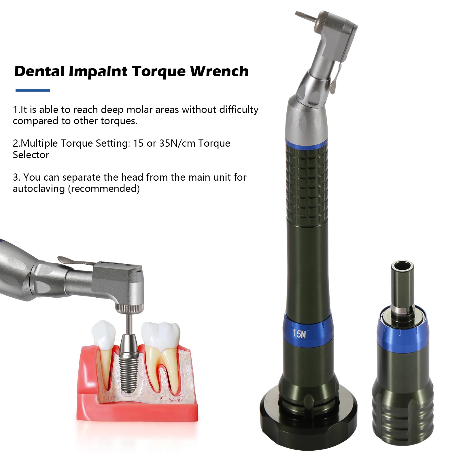 Dental Torque Wrench Universal Implant Kit Wrench Contra Angle & 16 Locator Drivers 2 Kinds of Torque 15N/35N
Dental Torque Wrench Universal Implant Kit Wrench Contra Angle & 16 Locator Drivers 2 Kinds of Torque 15N/35N