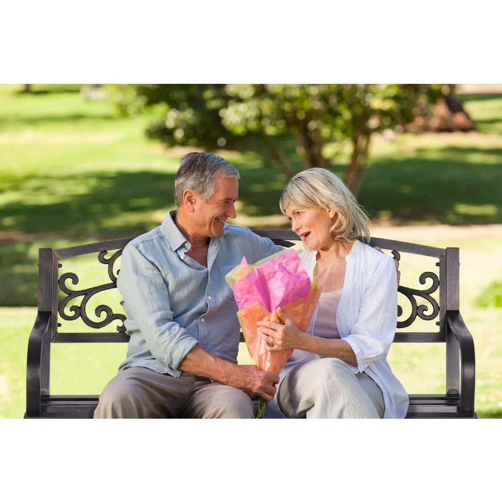 50 Inches Outdoor Garden Bench, Cast Iron Metal Frame Patio Park Bench with Floral Pattern Backrest, Arch Legs for, Customized
50 Inches Outdoor Garden Bench, Cast Iron Metal Frame Patio Park Bench with Floral Pattern Backrest, Arch Legs for, Customized