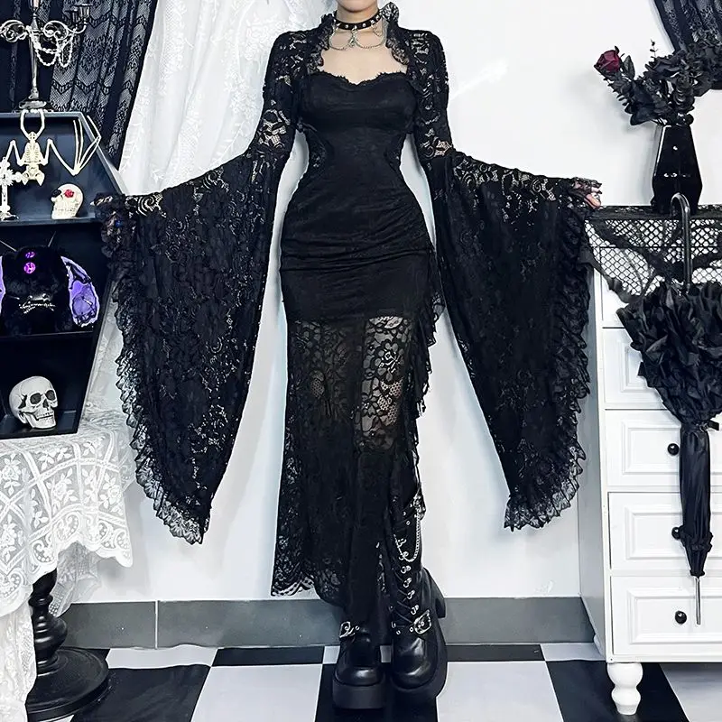 Gothic Y2k Lolita Flared Long Sleeve Coat Lace High-end Design Cropped Tops Cover-up Outerwear Black Women Clothing Vintage New
Gothic Y2k Lolita Flared Long Sleeve Coat Lace High-end Design Cropped Tops Cover-up Outerwear Black Women Clothing Vintage New