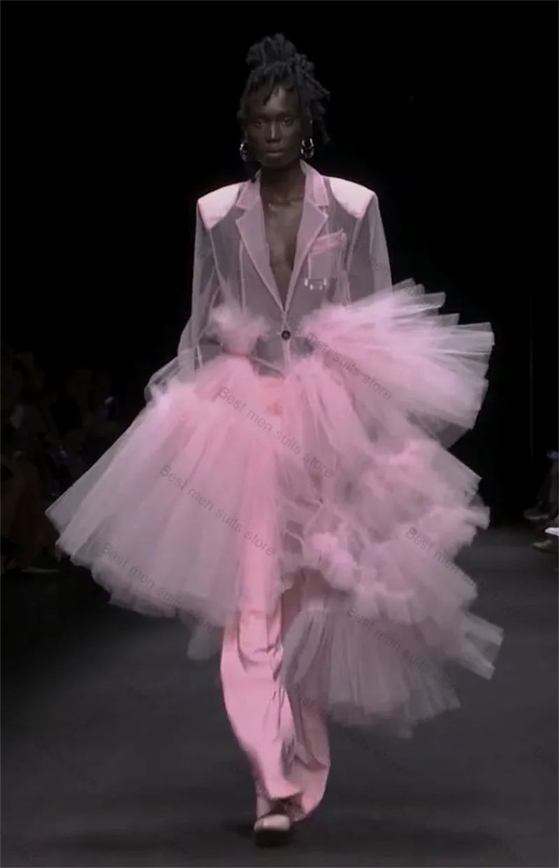 Pink Women Suit Pant Set 2 Piece Sheer Blazer+Pants Tiered Tulle Train Formal Office Jacket Customized Cotton Wedding Coat
Pink Women Suit Pant Set 2 Piece Sheer Blazer+Pants Tiered Tulle Train Formal Office Jacket Customized Cotton Wedding Coat