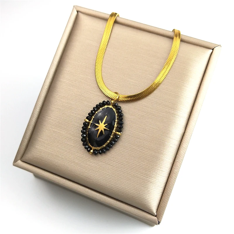 Black Crystal Star Female Necklace Stainless Steel Gold Color Clavicle Chain Necklaces for Women Jewelry collier femme NGPS04
Black Crystal Star Female Necklace Stainless Steel Gold Color Clavicle Chain Necklaces for Women Jewelry collier femme NGPS04
