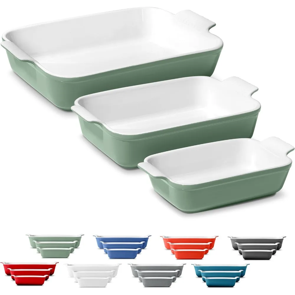 Stoneware Casserole Dish Set 3 Piece Rectangular Baking Pan with Handles Sage Green
Stoneware Casserole Dish Set 3 Piece Rectangular Baking Pan with Handles Sage Green