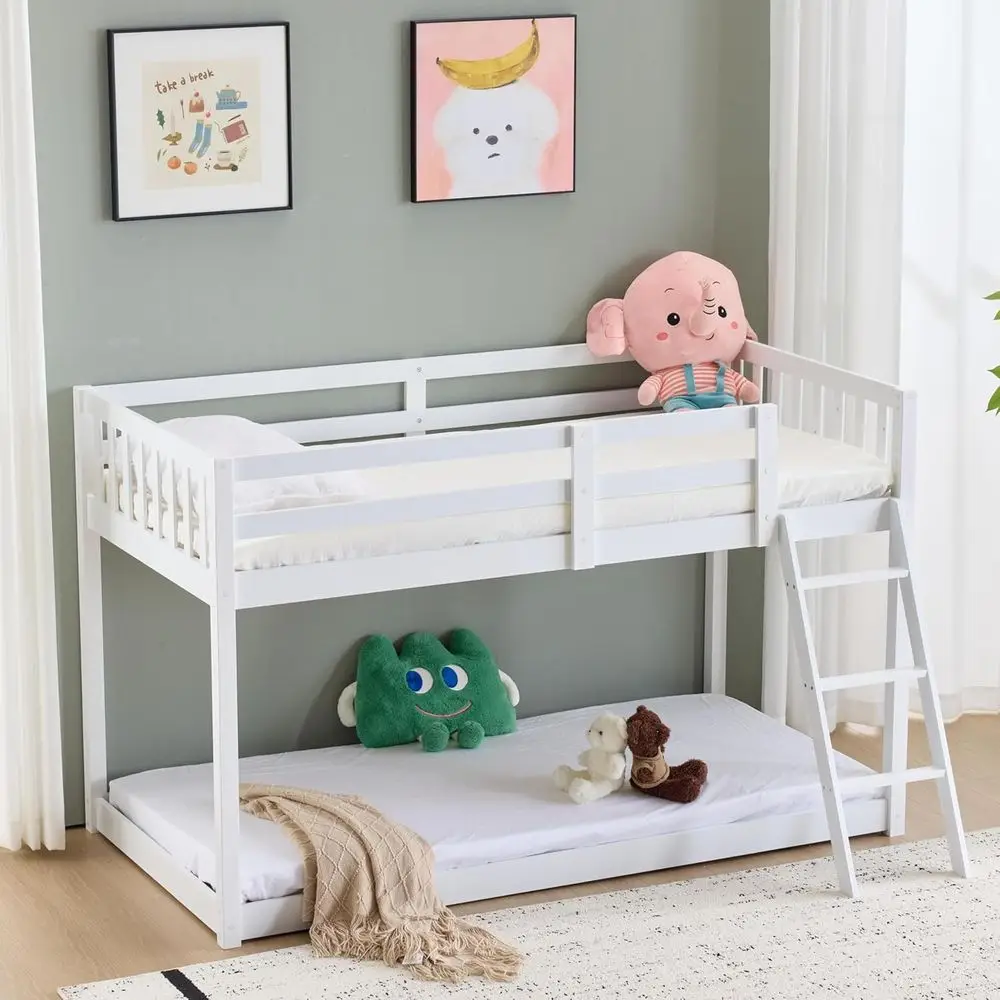 White Twin Size Kids Wooden Bunk Bed with Ladder, Durable Slats, Non-Toxic Finish, High Weight Capacity
White Twin Size Kids Wooden Bunk Bed with Ladder, Durable Slats, Non-Toxic Finish, High Weight Capacity