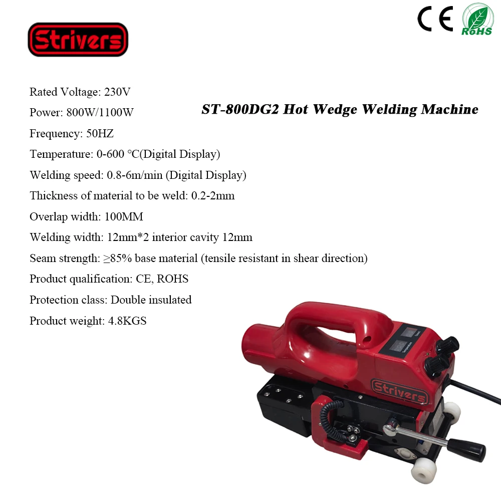 ST-800DG2 800W Digital Display Geomembrane Welding Machine HDPE Hot Wedge Welder Impervious Membrane Plastic Film Pond Liner PVC
ST-800DG2 800W Digital Display Geomembrane Welding Machine HDPE Hot Wedge Welder Impervious Membrane Plastic Film Pond Liner PVC