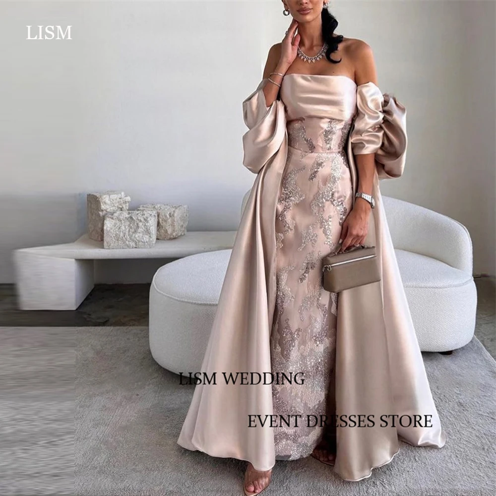 LISM Elegant Saudi Arabic Women Evening Dresses Long Coat Lace Satin Strapless Ankle Length Prom Gowns Formal Party Dress
LISM Elegant Saudi Arabic Women Evening Dresses Long Coat Lace Satin Strapless Ankle Length Prom Gowns Formal Party Dress