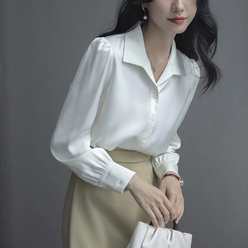 Retro Satin White Long Sleeve Shirt for Women Commute Slimming Professional Top Spring Autumn New Style Polyester Fiber
Retro Satin White Long Sleeve Shirt for Women Commute Slimming Professional Top Spring Autumn New Style Polyester Fiber