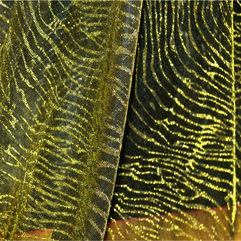 Black base with golden bright silk wavy jacquard transparent elastic fashion fabric dress
Black base with golden bright silk wavy jacquard transparent elastic fashion fabric dress