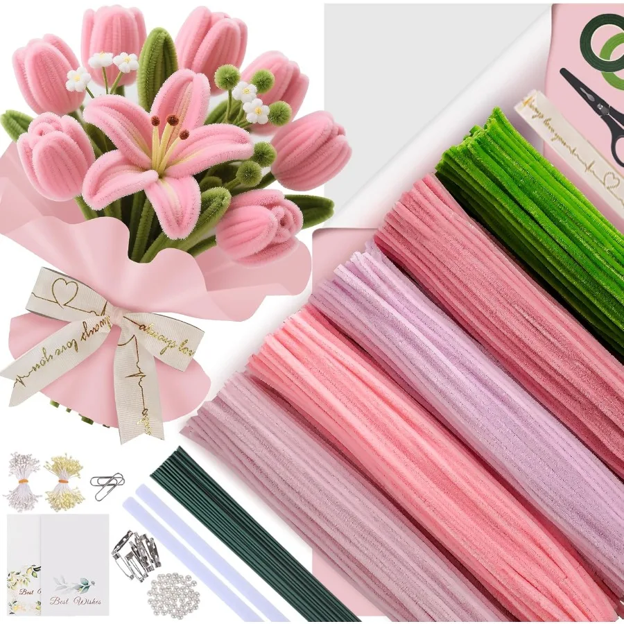 500 Pcs Pipe Cleaners Craft Kit for Flower Making Complete DIY Flower Craft Set with Chenille Stems Craft Wire Stamen Tape Ribb
500 Pcs Pipe Cleaners Craft Kit for Flower Making Complete DIY Flower Craft Set with Chenille Stems Craft Wire Stamen Tape Ribb