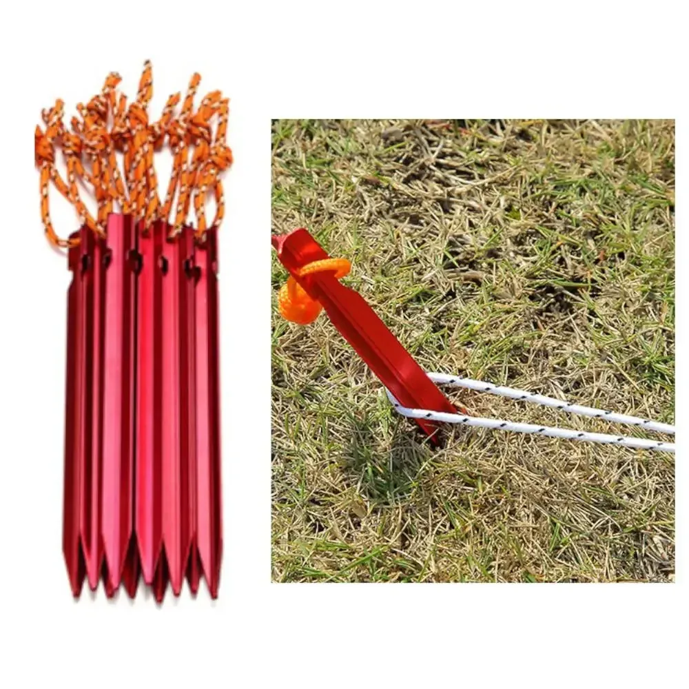 10pcs/set 18cm Aluminum Alloy Tent Pegs With Reflective Rope Hiking Equipment Camping Accessories Titanium Ground Nail Stakes
10pcs/set 18cm Aluminum Alloy Tent Pegs With Reflective Rope Hiking Equipment Camping Accessories Titanium Ground Nail Stakes