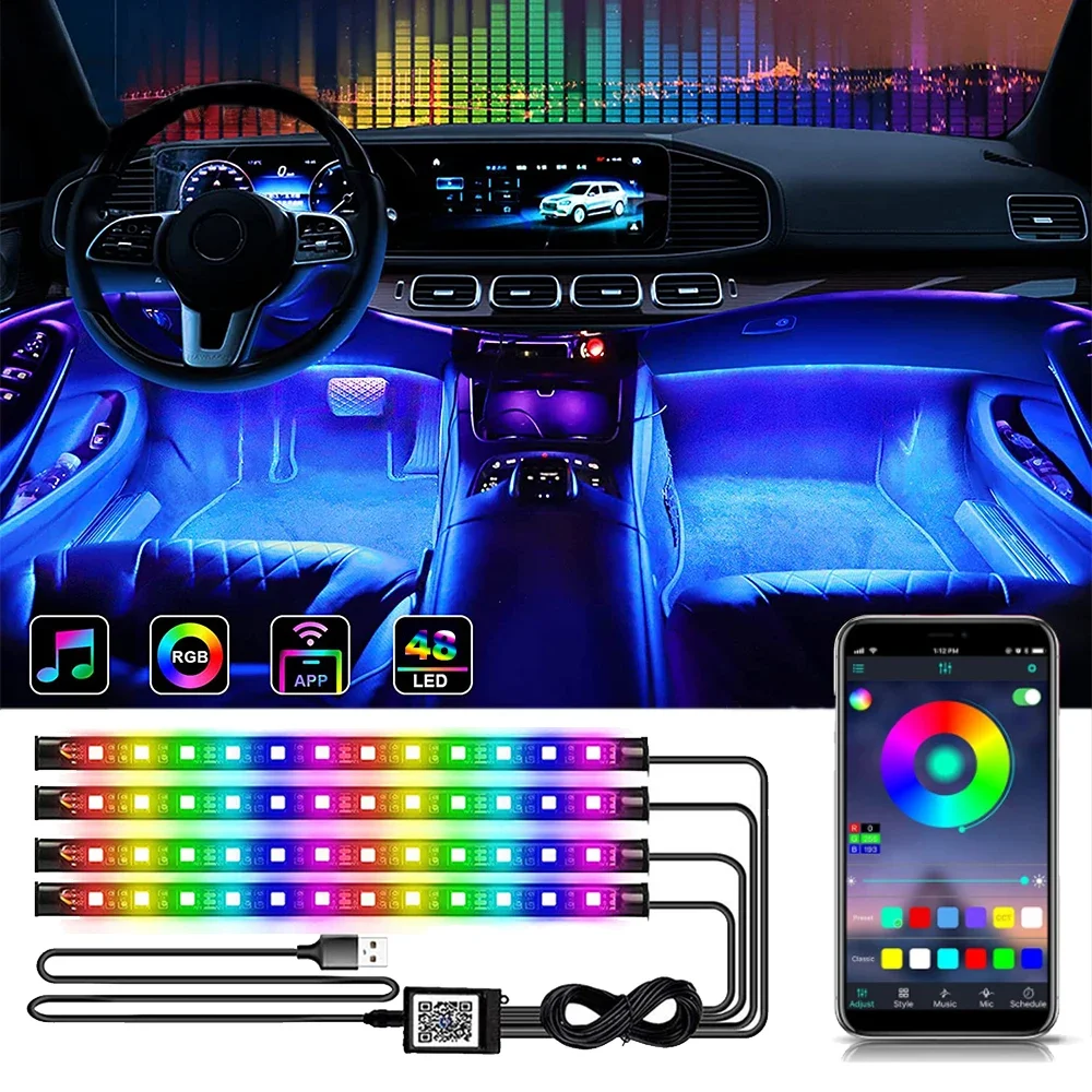 Car Interior Atmosphere Lamp 48 72 LED Foot Light with USB Wireless Remote App Control Auto RGB Atmosphere Decorative Lamps
Car Interior Atmosphere Lamp 48 72 LED Foot Light with USB Wireless Remote App Control Auto RGB Atmosphere Decorative Lamps